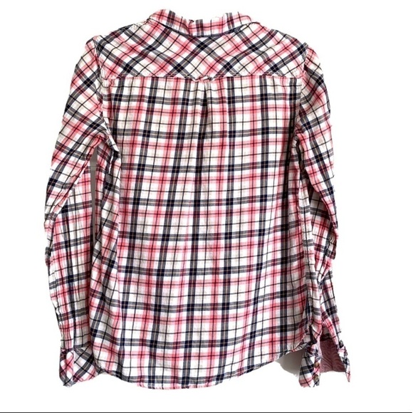 H&M Button Up Pop Over Flannel Navy & Pink Plaid Long Sleeves size 4 - Picture 2 of 9